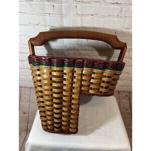 Fox Creek Staircase Basket Rare Vintage Great Condition Green Red Stripe